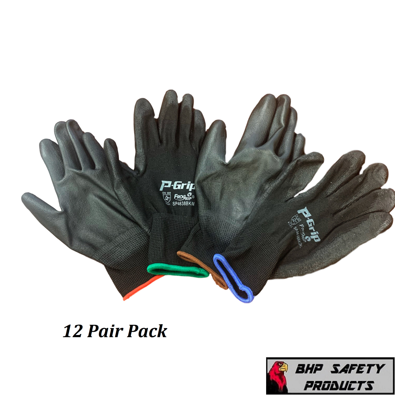 LIBERTY P-GRIP WORK GLOVES BLACK PU POLYURETHANE COATED PALM SP4638BK (12 PAIR) gallery