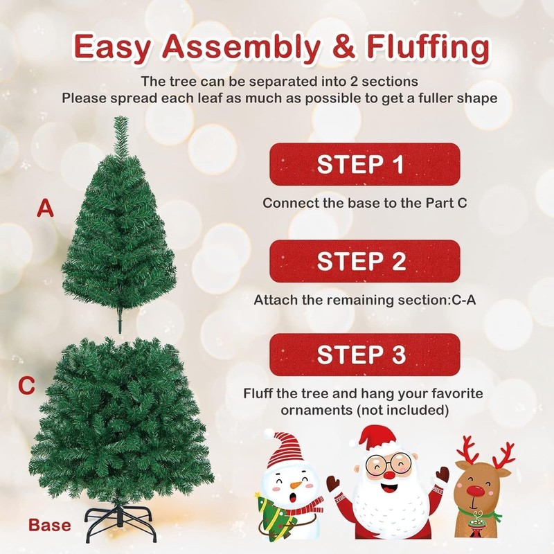5ft Artificial Christmas Tree, Unlit Christmas Pine Tree with 350 PVC Branch ... gallery