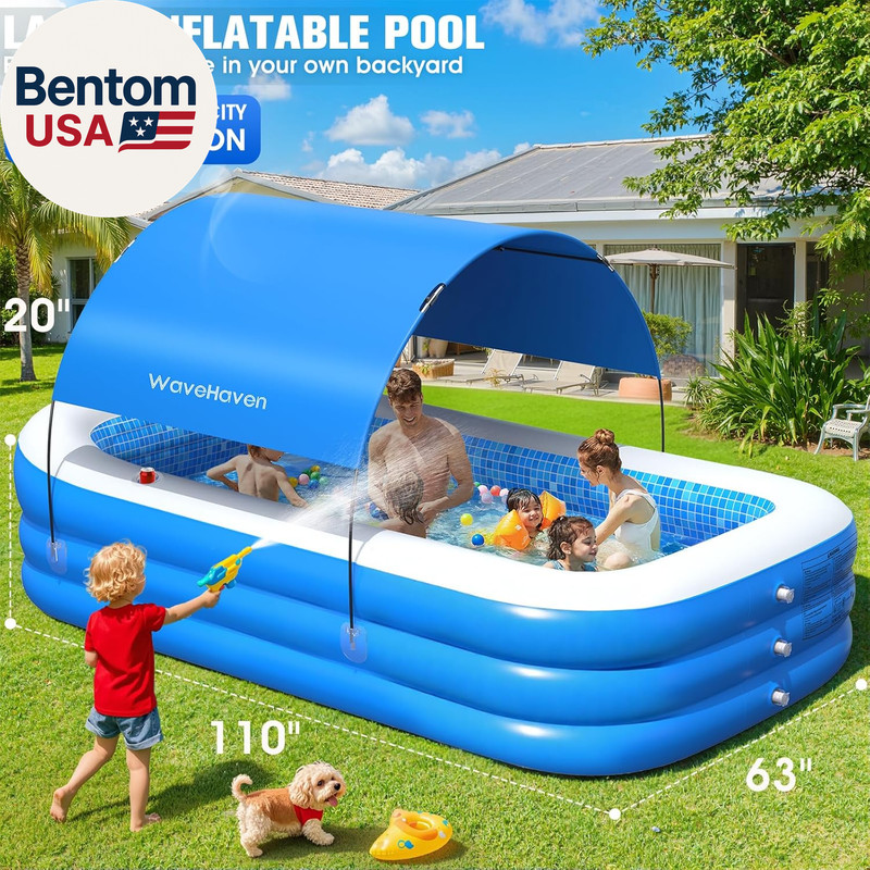 2026 Inflatable Pool with Canopy,Upgraded Blow up Pool for Adults&Kids,Large Inf gallery