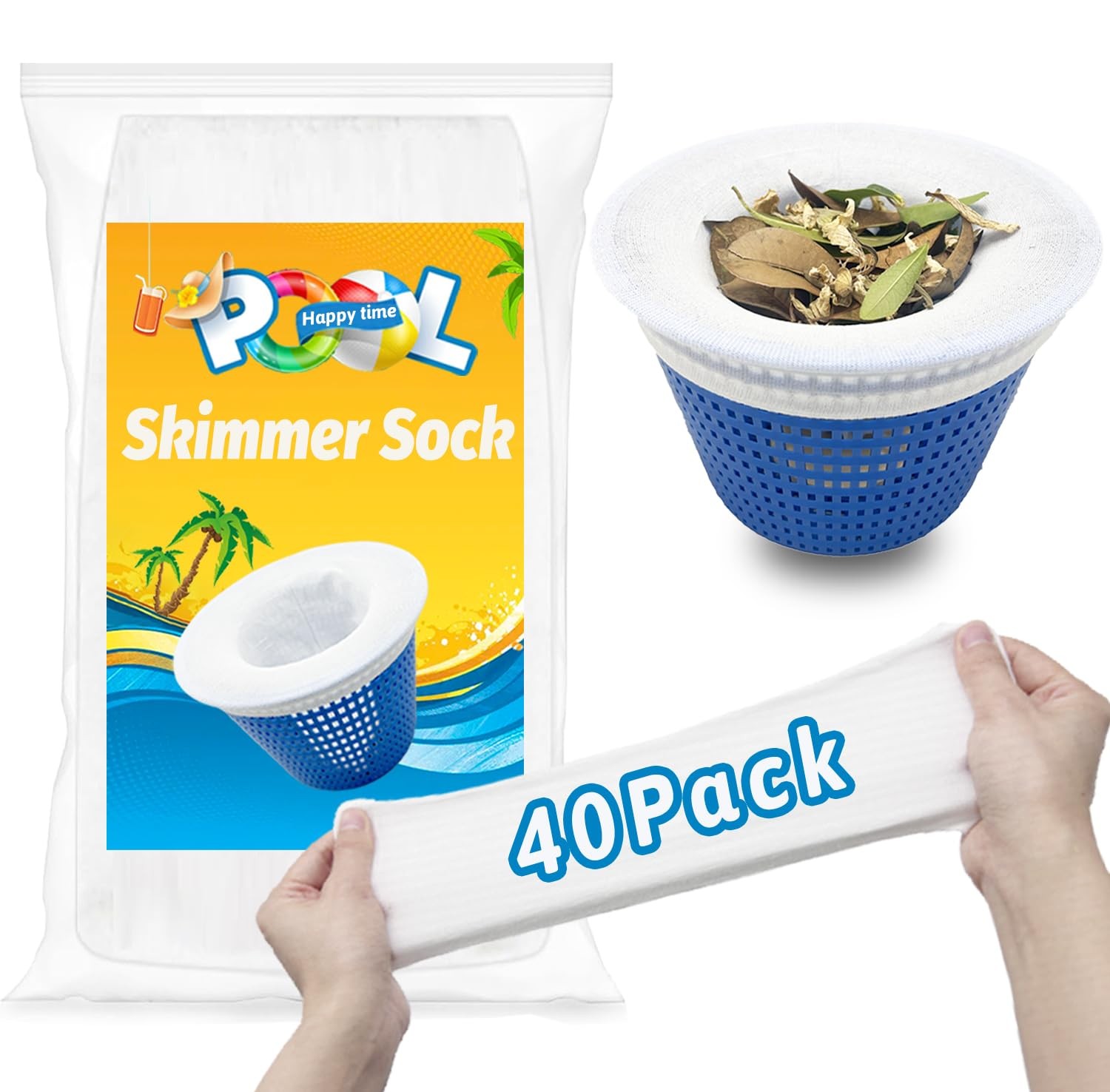 WXFANA 40-Pack Pool Skimmer Socks, Ultra Fine Mesh Screen 40 Pack, white gallery