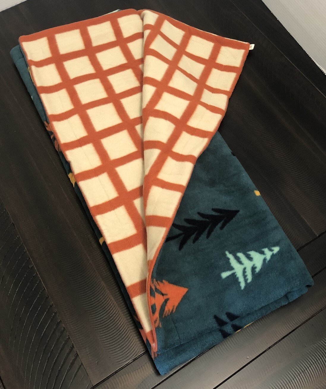 Trees on Green/Rust & Cream Plaid DoubleSide Fleece Blanket Handmade Personalize gallery