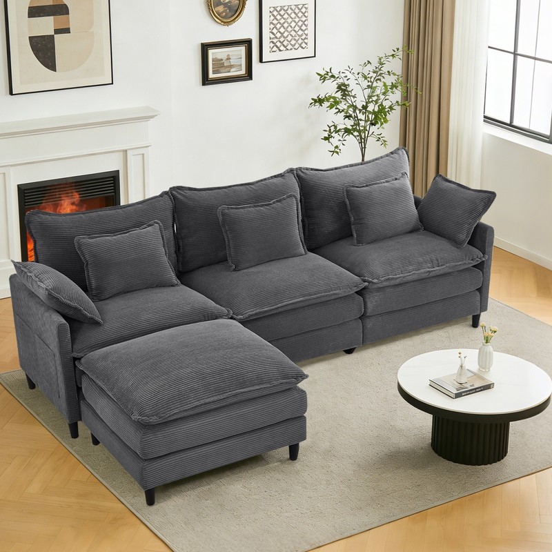 L-Shaped Modular Sectional Sofa Set Corduroy Couch for Living Room with Chaise gallery