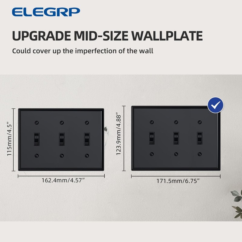 3-Gang Toggle Switch Wall Plates, Mid-Size 4.88" H x 6.75" L Unbreakable Ther... gallery