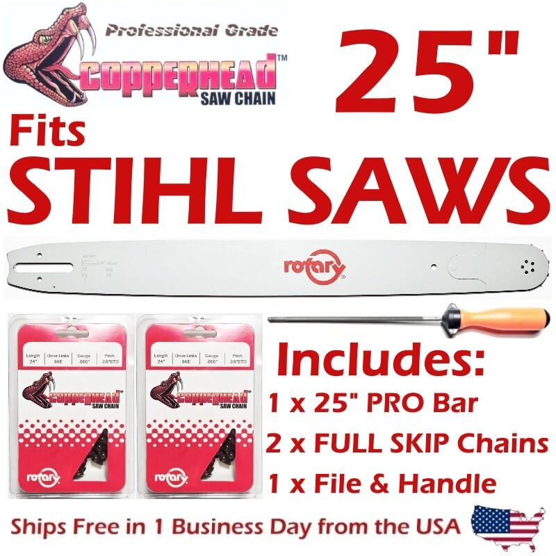 COPPERHEAD 25" Bar, 2 SKIP Chains & File comp. w/ STIHL 33RSF-84 / 3003 000 8830 gallery