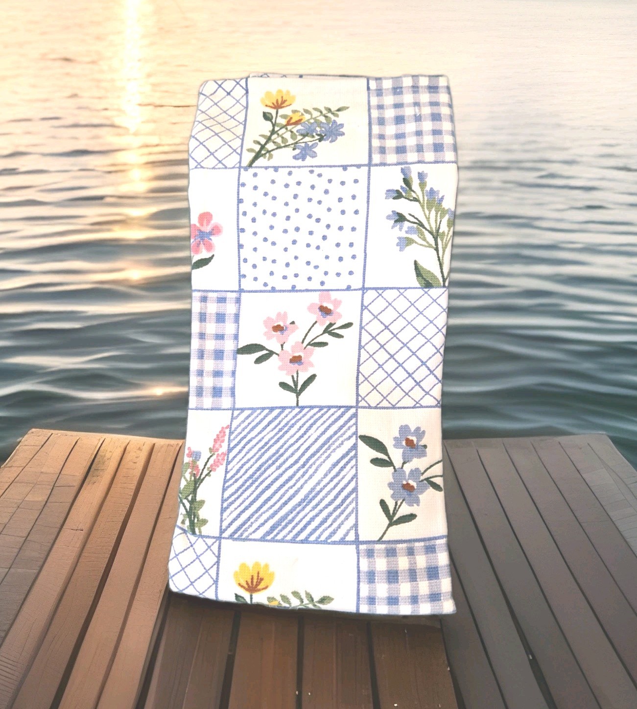 NWT 100% Cotton Kitchen 2 Towels Lucky Brand Patchwork Floral Design 18x28 In. gallery