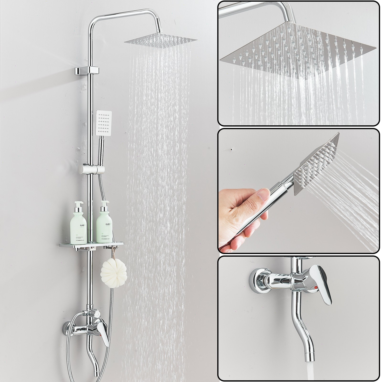 Wall Mounted 8" Rainfall Shower System Shower Faucet Mixer Shower Tap Combo Set gallery