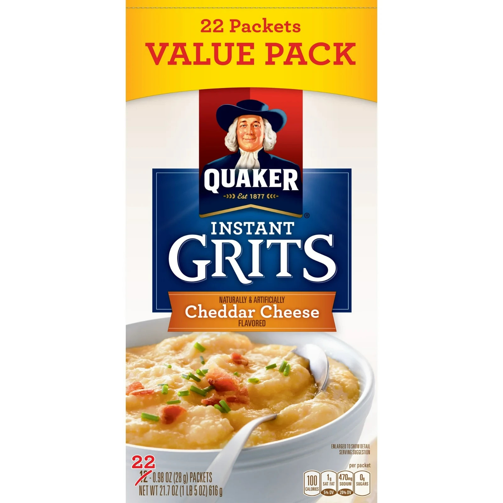 Quaker Instant Grits Cheddar Cheese Naturally Flavored, 0.98 oz 22 Count Box gallery