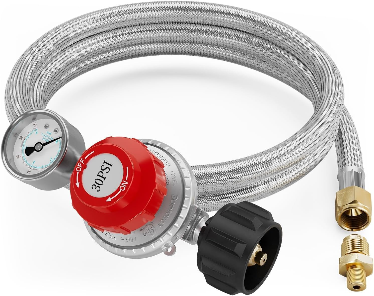 6FT 0-30 PSI Adjustable High Pressure Propane Regulator with 0~60PSI Gauge Gas F gallery