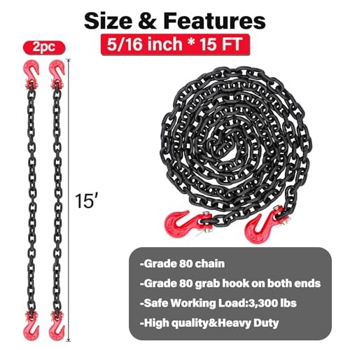 2 Pack G80 Transport Binder Chain 5/16" × 15 feet with 5/16 Inch × 15 FT Black gallery