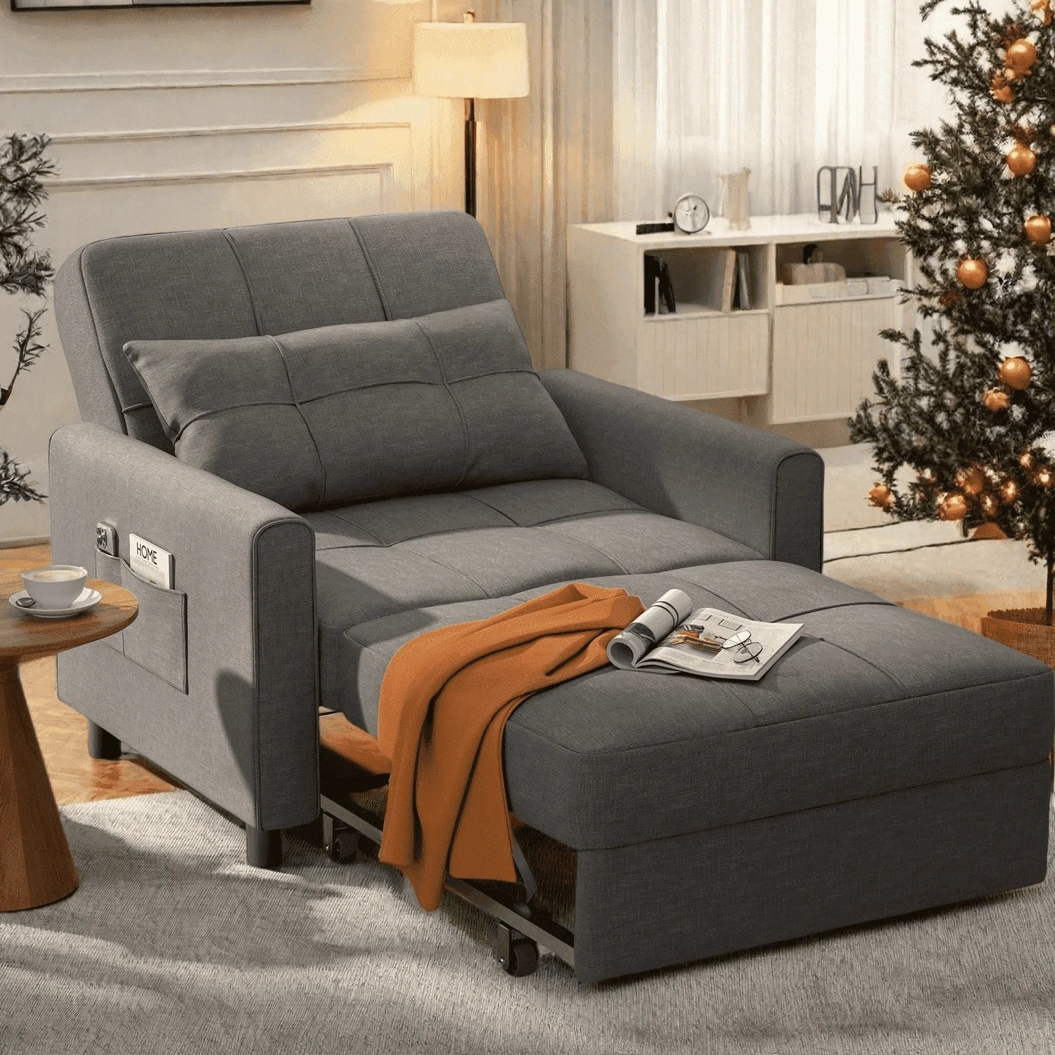 Sleeper Sofa Chair Bed, Convertible Pull Out Couch for Living Room, Dark Gray gallery