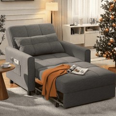 Sleeper Sofa Chair Bed, Convertible Pull Out Couch for Living Room, Dark Gray