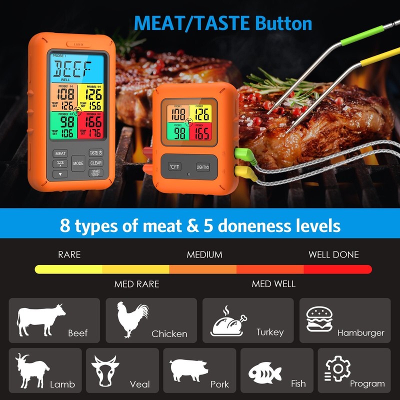 Smart Wireless Meat Thermometer w/ 4 Probes for BBQ Grilling Baking Barbecue gallery