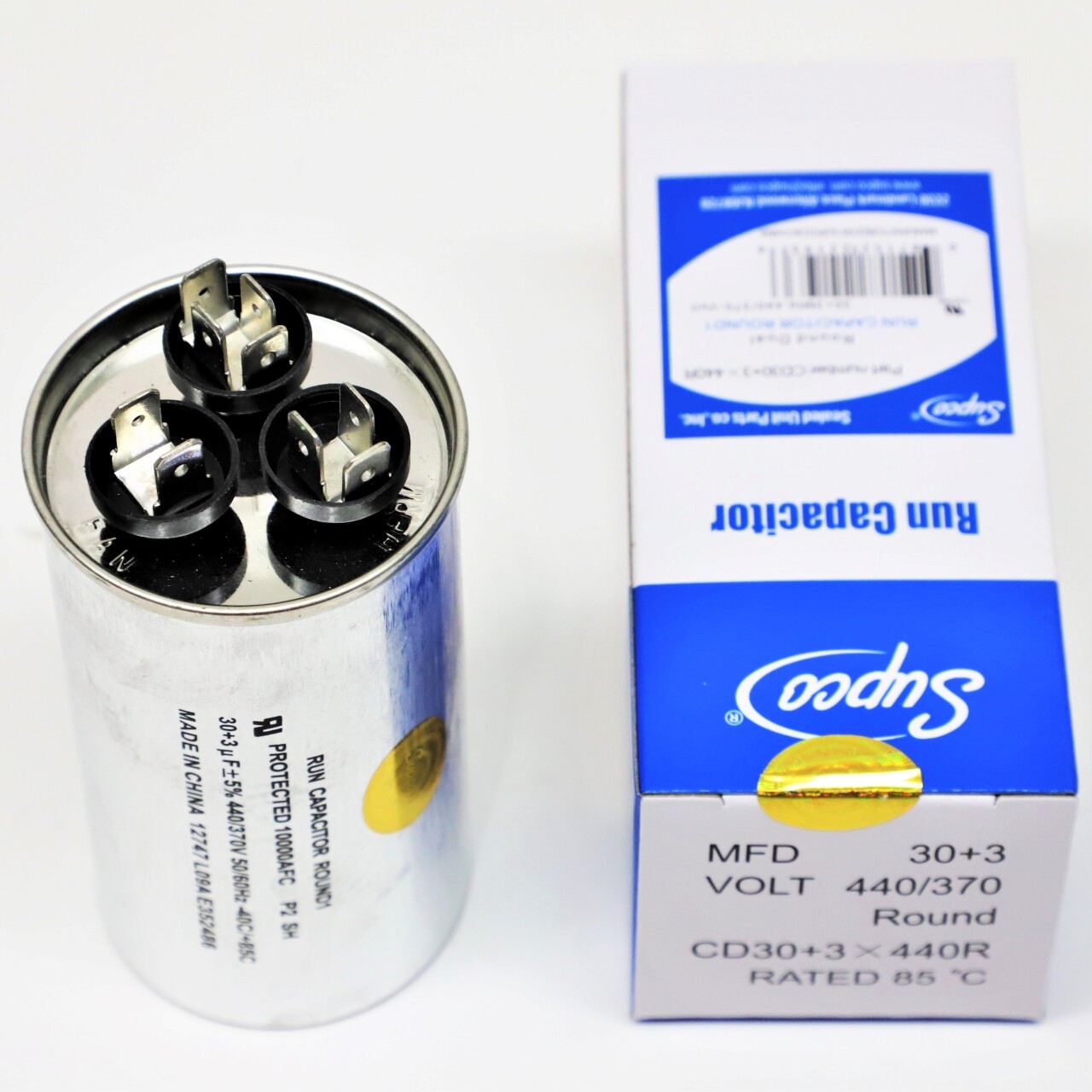 Supco CD30+3X440R HVAC Motor Round Dual Run Capacitor 30 + 3 MFD 440 Volts gallery