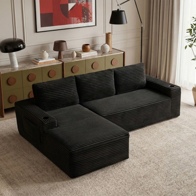 Sectional Sofa Couch with Left Chaise,4 Seater Modular Boneless Sofa,Cup Holder gallery
