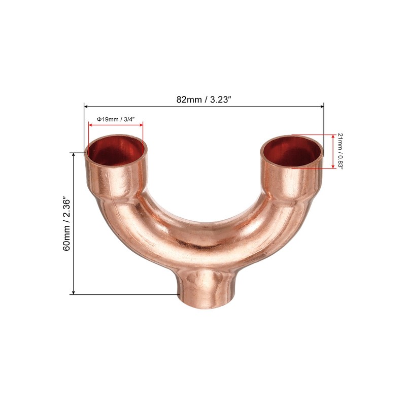 2 Pack Tee Y Shape Copper Fitting Welding Joint Split Union Intersection 3/4" ID gallery