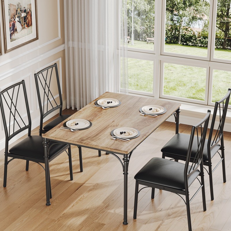 Space-Saving 5-Piece Dining Table Set Modern Rectangular Table with 4 Chairs gallery