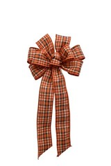 Small 5-6″ Hand Made Wired Wreath Bow – Fall Plaid -Orange Rust Autumn