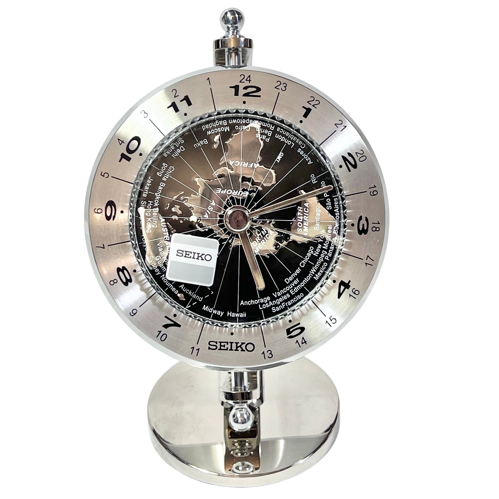 Seiko World Time Globe Desk Table Clock Silver-Tone QHG106S New gallery