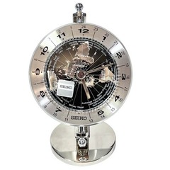 Seiko World Time Globe Desk Table Clock Silver-Tone QHG106S New