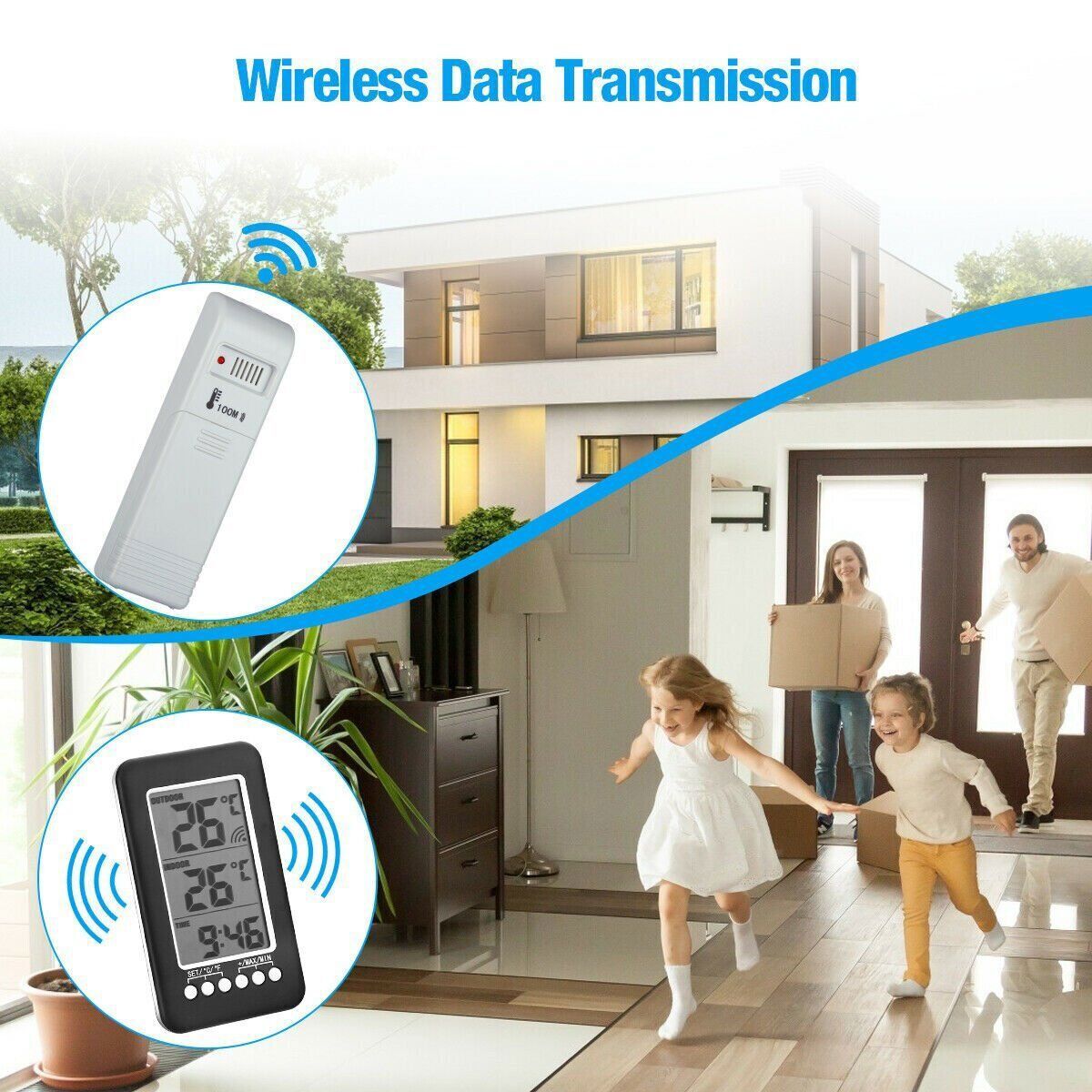 Digital LCD Thermometer Clock Wireless Indoor/Outdoor Temperature Meter Gauge gallery