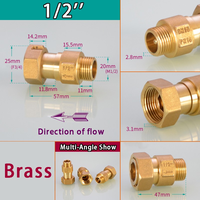 Non-Return Valve Brass Valve Sizes 1/2" 3/4" 1" Male / Female BSP One Way