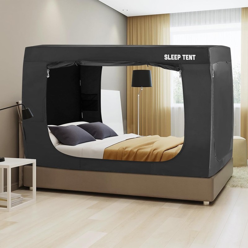 Bed Tent Bed Canopy Portable Sleeping Privacy Tents Breathable Three Doors Black gallery