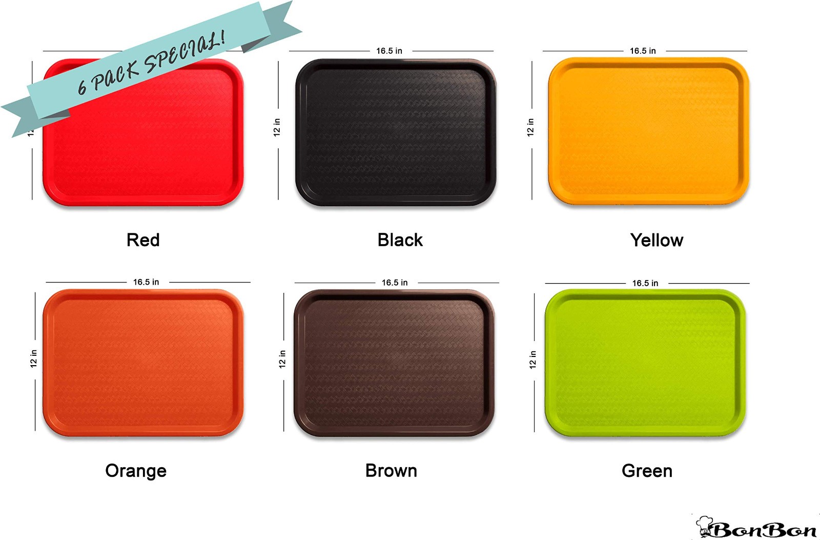 BonBon Fast Food Serving Lunch Cafeteria Trays Assorted Colors PACK OF 6 gallery
