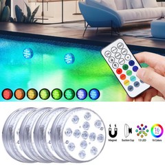 4 Pack Submersible LED Lights 13 LED Pool Lights +Remote Magnets+10 Suction Cups