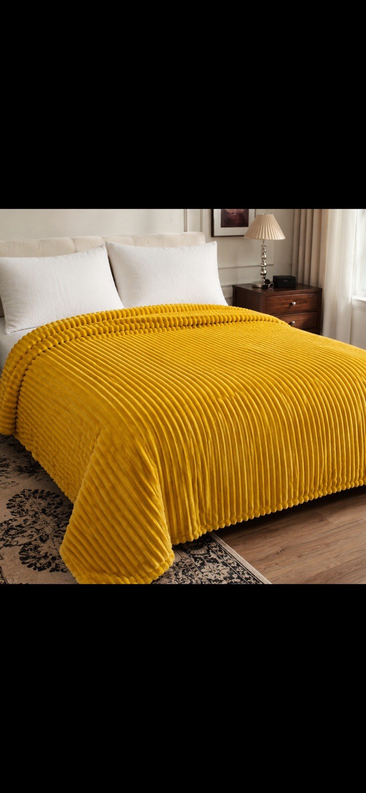 AKMI Textile King Size Plush Ribbed Soft Blanket Yellow gallery