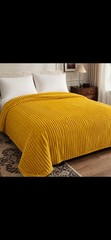 AKMI Textile King Size Plush Ribbed Soft Blanket Yellow