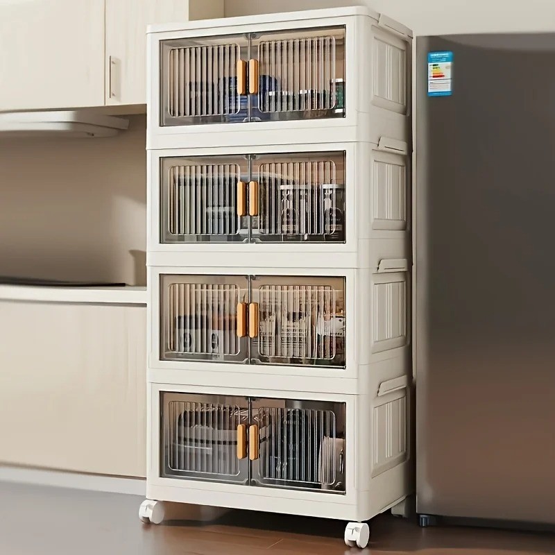 Stackable Practical Storage Cabinet with Doors and Wheels - Spacious Multi-funct