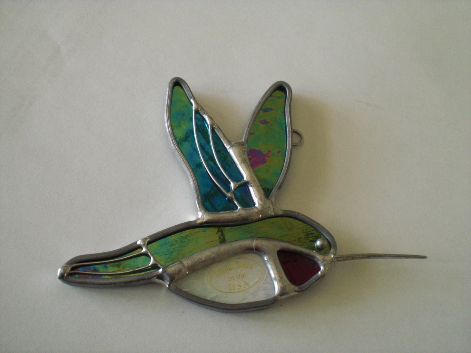 Stained Glass Hummingbird Suncatcher Green Whimsical Bird Window Ornament Garden gallery