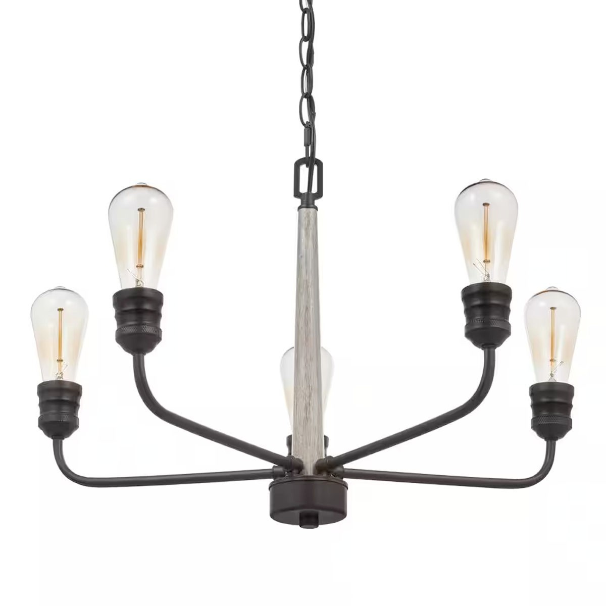 Home Decorators Collection 24in 5-Light Black Chandelier with Light Oak Accents gallery