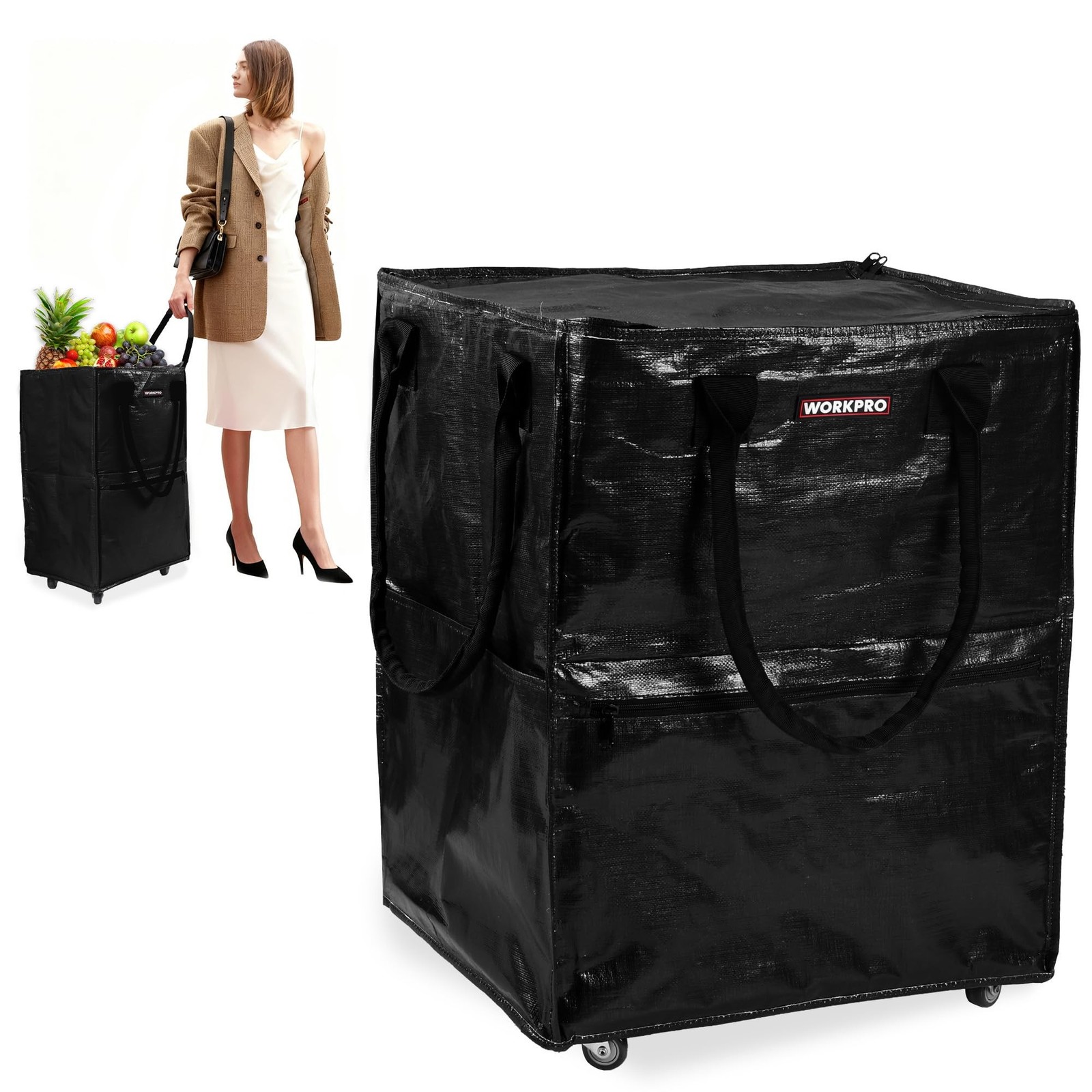 WORKPRO Medium Reusable Grocery Bag on Wheels, Heavy Duty Rolling Shopping To... gallery