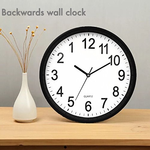 Backwards Wall Clock 12 inch Run Counterclockwise Reverse Clock Novel Decorat... gallery