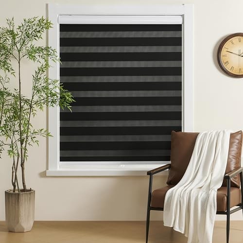 Cordless Zebra Blinds Window Blind Zebra Shade 35"W x 72"H Cordless Black gallery