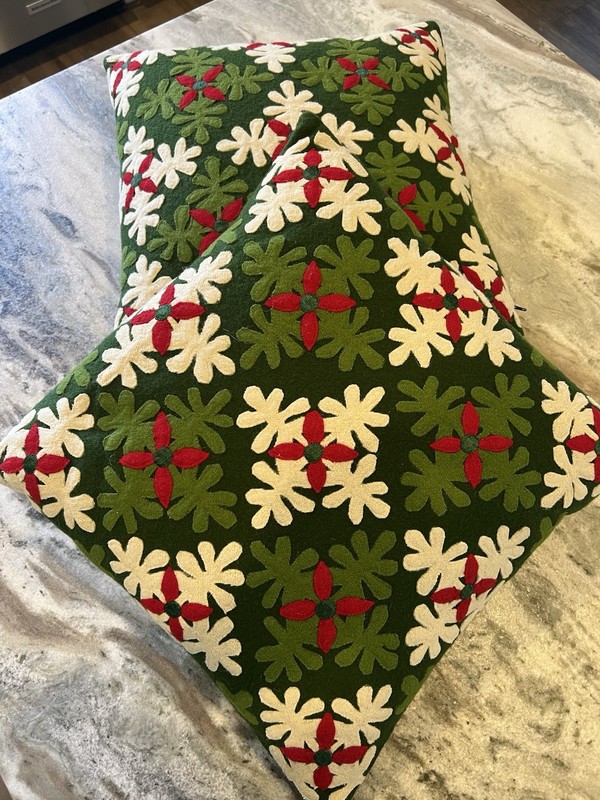 Crate & Barrel Set 2 Wool Blend Square Snowflake Christmas Pillows 16x16" READ gallery