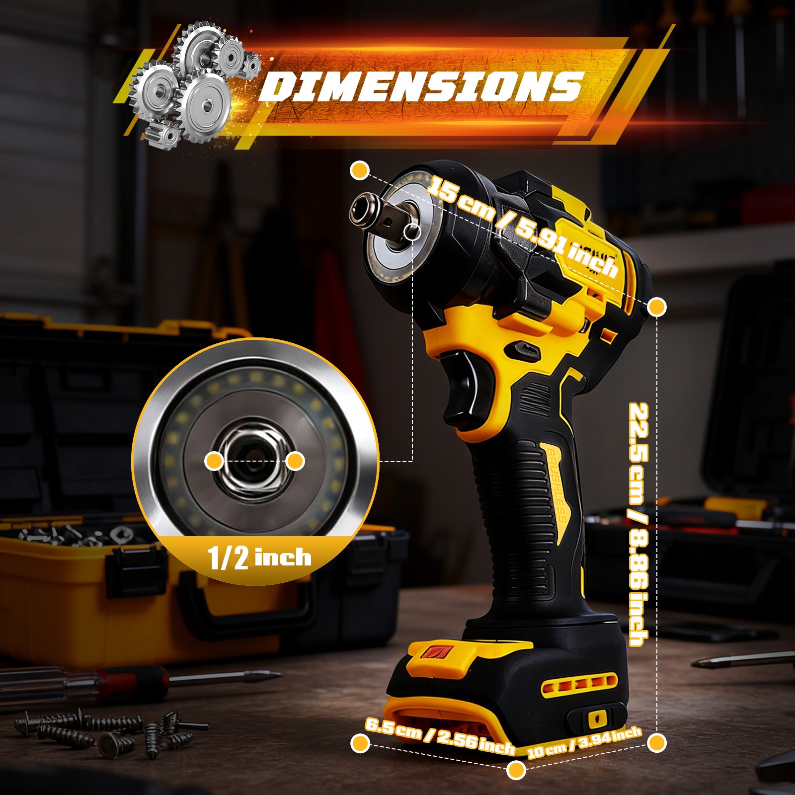 800N/m Brushless Electric Impact Wrench 1/2 Inch For Dewalt 18V 20V Battery gallery