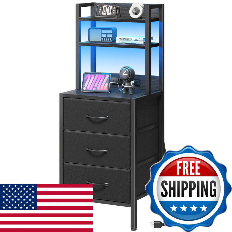 Fixwal 41 Inch Tall Nightstand Charging Station 3 Fabric Storage Drawers And gallery