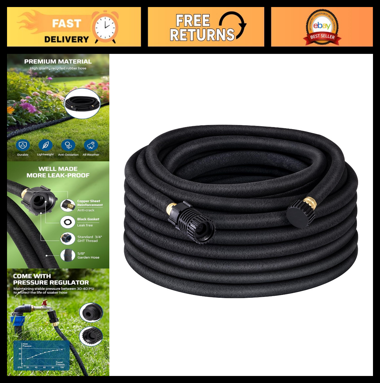 75FT Soaker Hose - 5/8" Drip Irrigation Hose, Flexible & Leakproof, Water-Saving gallery