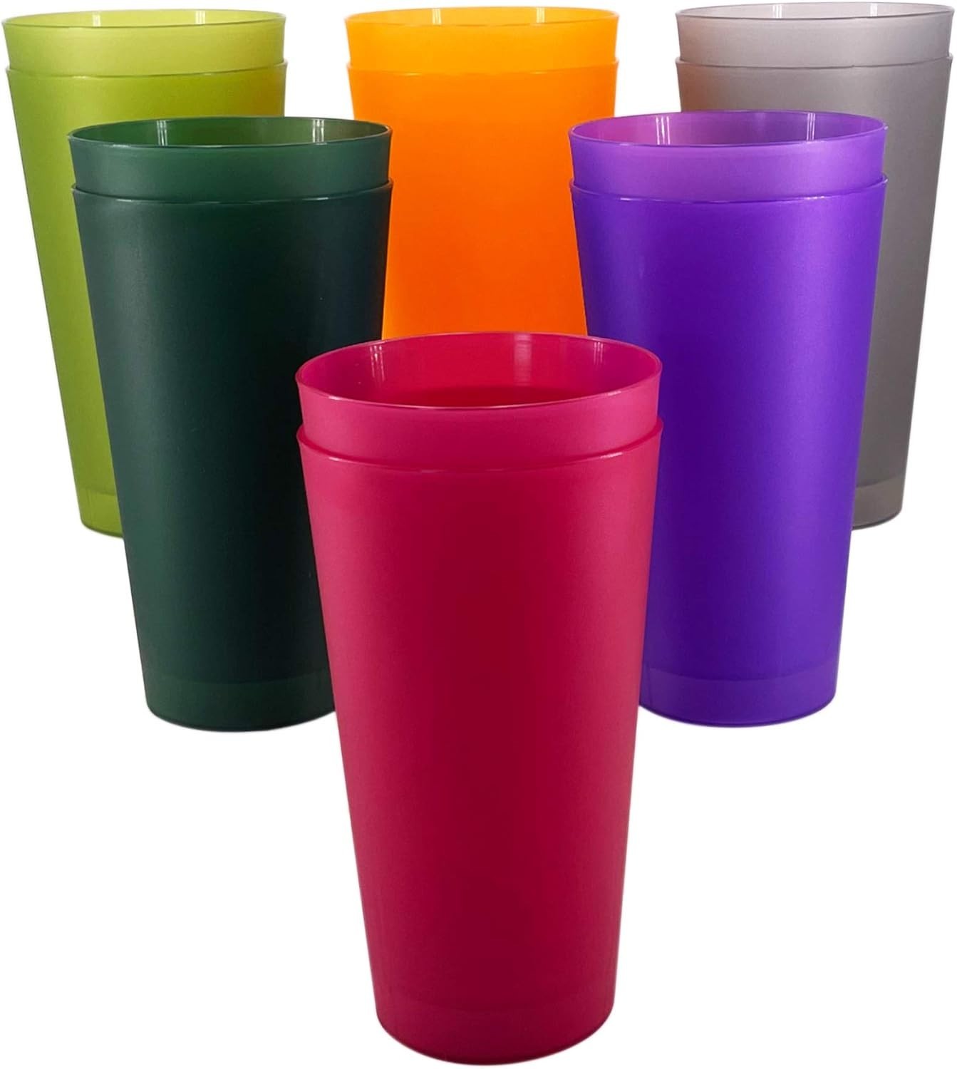 Premium 32-ounce Large Cups, Multicolor Plastic Tumblers BPA Free Set of 12 for gallery