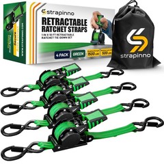 Retractable Ratchet Straps (4-Pack), 1 in x 10 ft, 1,500LBS Break Strength, M…