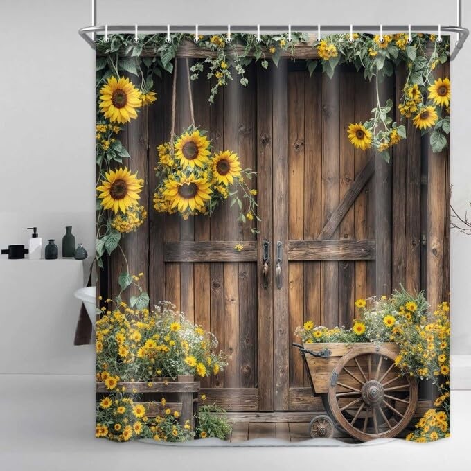 Rustic Barn Door Shower Curtain, Southwest 69"W x 70"L (Pack of 1), Brown gallery