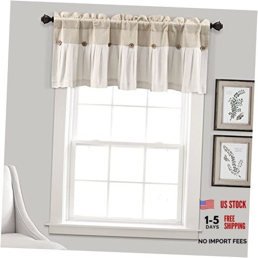 Button Farmhouse Valance Curtians 52"W x 18"L - 18"W x 52"L (Pack of 1) Linen gallery