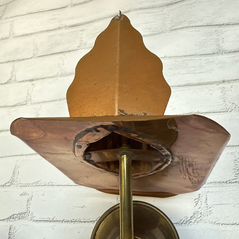 🔥 Vintage Brass & Copper Firefighter Helmet Weather Vane Style Decor, ~15 1/4” gallery