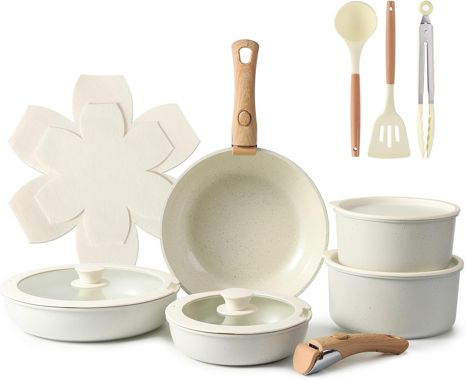 15-Piece Ceramic Cookware Set – Non-Stick Pots & Pans with Detachable Handles, W gallery