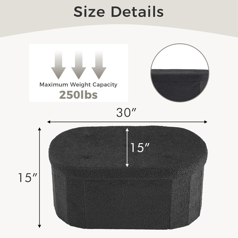 Folding Storage Ottoman Bench Oval Round Ottoman Foot Rest Bench Stool Cushion gallery