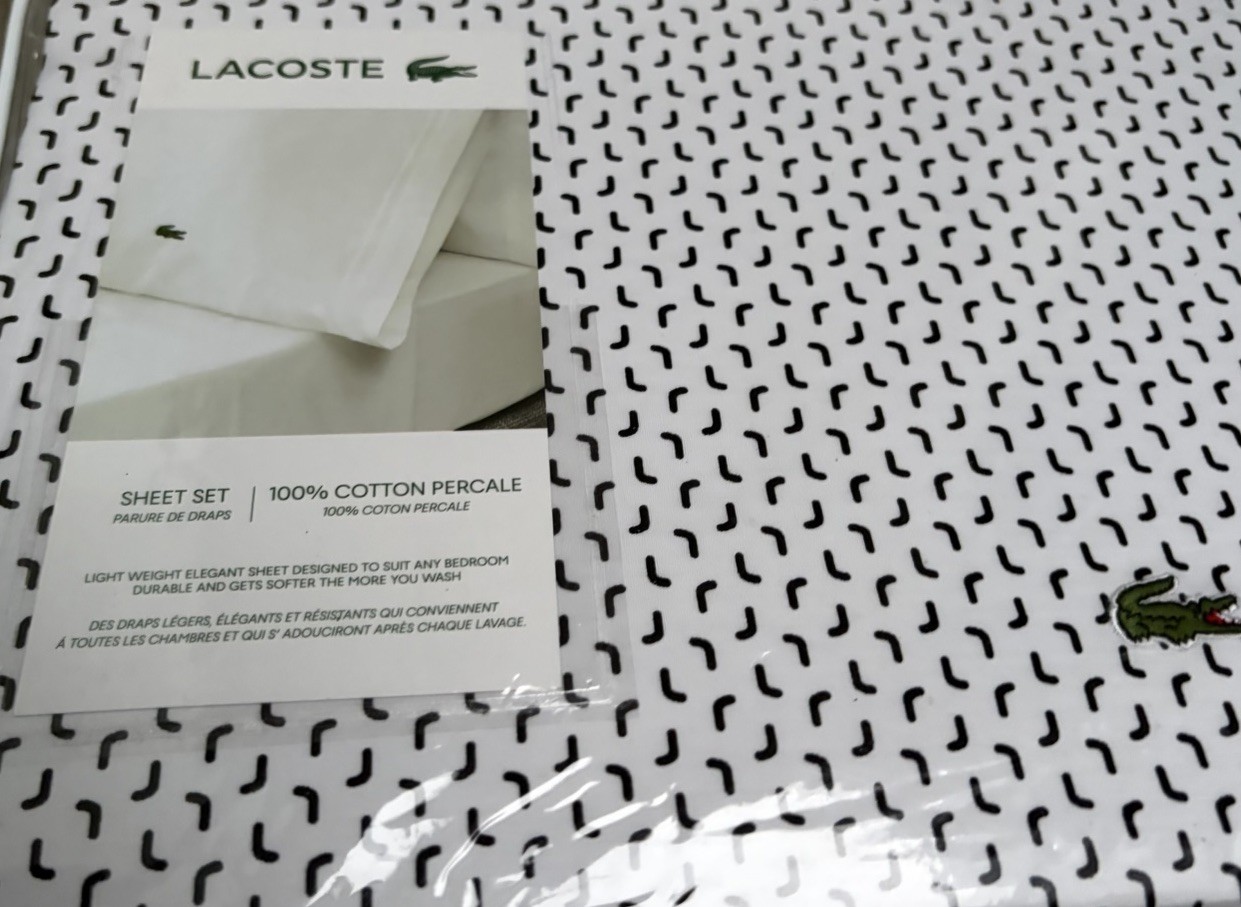 Lacoste King Sheet Set Cotton Percale Boomrang Print White & Black (Anthracite) gallery
