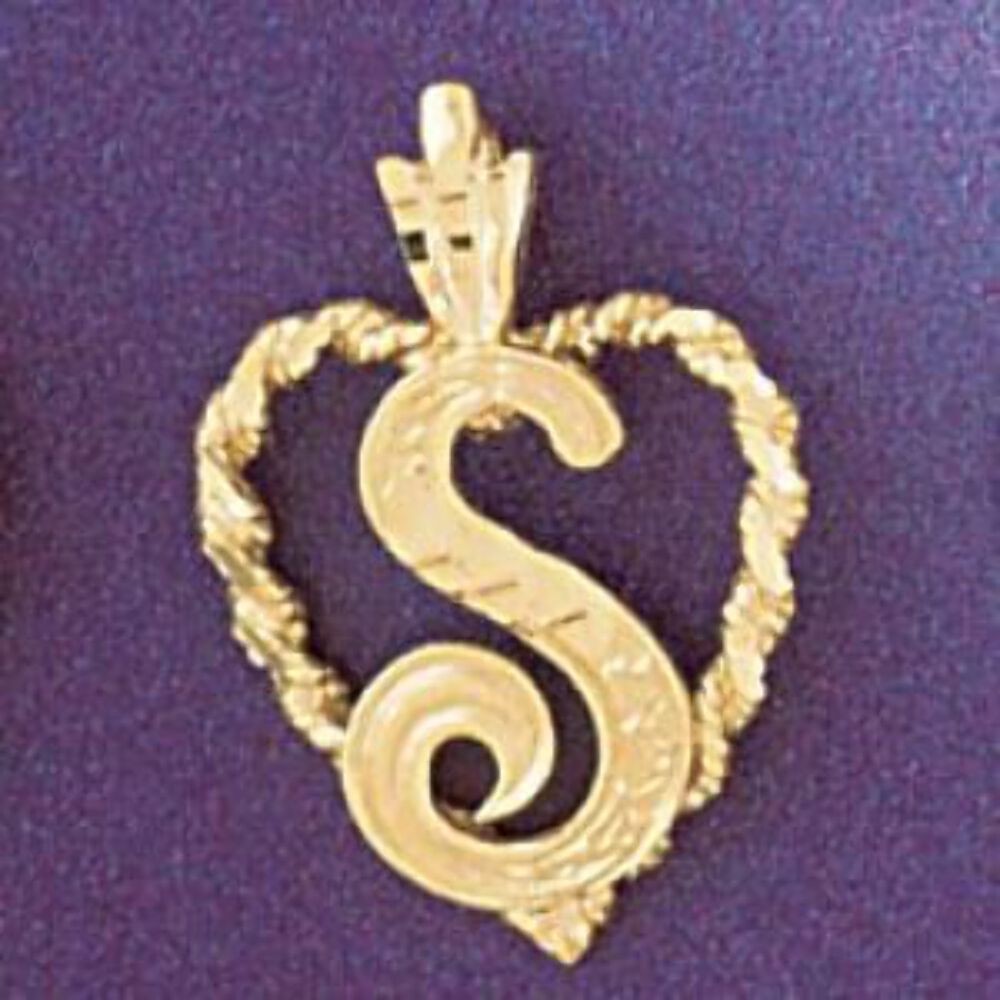 Initial S Heart Charm Pendant 14k Gold gallery