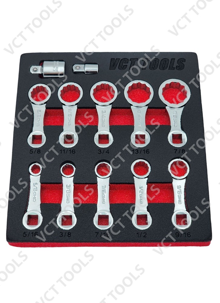VCT 12-Piece SAE Torque Adapter Set, 12-Point Box End Extension 5/16-7/8"